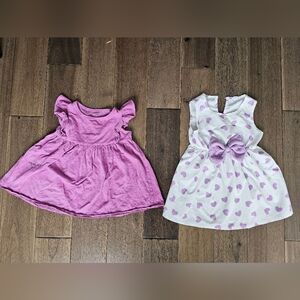Bundle 2 Baby Dresses 12–18M Purple & White Heart Dress Flawed